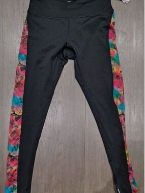 LuLaRoe Black Leggings with Bright Floral Side Panels